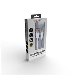 Solight lightning kabel, USB 2.0 A konektor - Lightning konektor, silikon, 2m