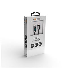 Solight USB-C kabel s displejem, USB-C konektor - USB-C konektor, 100W, 1m