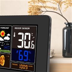 Solight meteostanice, aplikace Smart Life, extra velký barevný LCD, teplota, vlhkost, tlak, USB nabíjení, černá