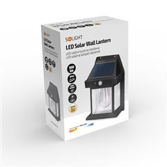 Solight LED solární lucerna nástěnná, teplá bílá, 12x17cm, černá