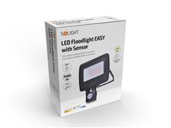 Solight LED reflektor Easy se sensorem, 30W, 2400lm, 4000K, IP44, černý