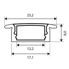 Solight hliníková lišta s bočnicemi pro LED pásky, 22x17x8mm, mléčný difuzor, 1m
