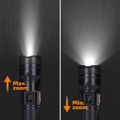 Solight LED nabíjecí svítilna s displayem, 200lm, zoom, Li-Ion