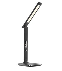 Solight LED stolní lampička s displejem, 9W, volba teploty světla, kůže, černá