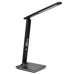 Solight LED stolní lampička s displejem, 9W, volba teploty světla, kůže, černá