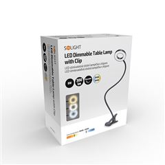 Solight LED stmívatelná stolní lampička s klipem, 300lm, nastavitelná teplota světla, USB