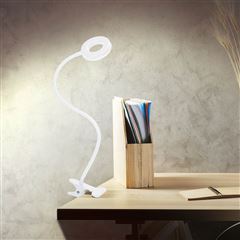 Solight LED stmívatelná stolní lampička s klipem bílá, 300lm, nastavitelná teplota světla, USB