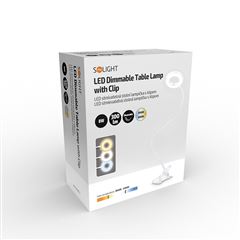 Solight LED stmívatelná stolní lampička s klipem bílá, 300lm, nastavitelná teplota světla, USB