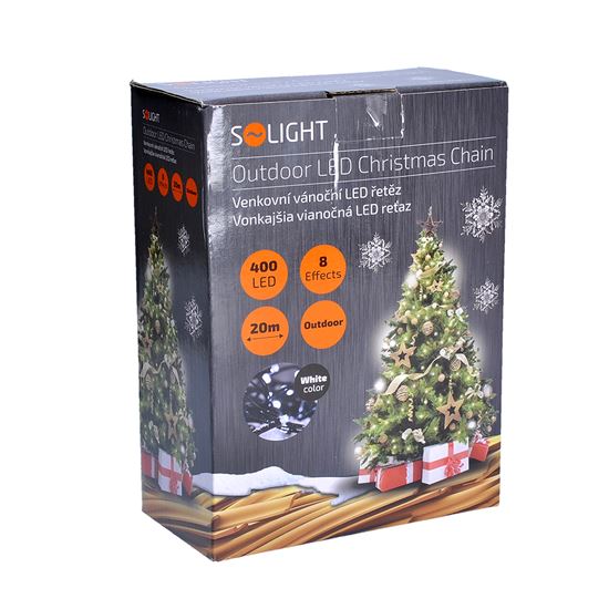 Solight LED Outdoor Christmas Chain, 400 LED, 20m, 5m lead, 8 functions, IP44, cool white