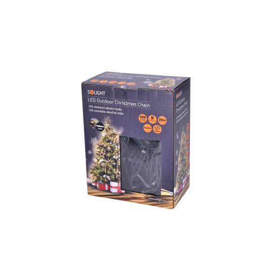 Solight LED Outdoor Christmas chain, 200 LED, 20m, 5m lead, 8 functions, timer, IP44, warm white