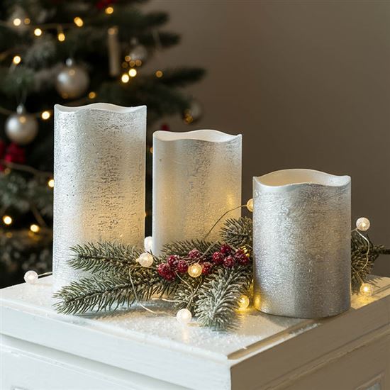 Solight set of LED candles, 3 pcs, 10/13/16cm, silver, 3x AAA