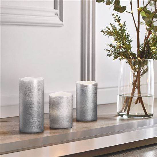 Solight set of LED candles, 3 pcs, 10/13/16cm, silver, 3x AAA