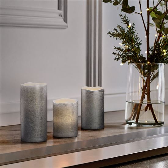 Solight set of LED candles, 3 pcs, 10/13/16cm, silver, 3x AAA