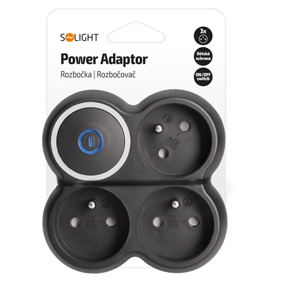 Solight adaptor 3x 15A, on-off switch, black