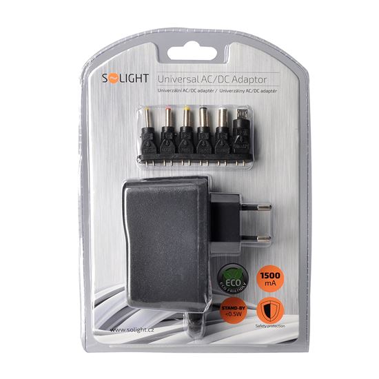 Solight universal power adapter 1500mA, stabilized, replaceable connectors
