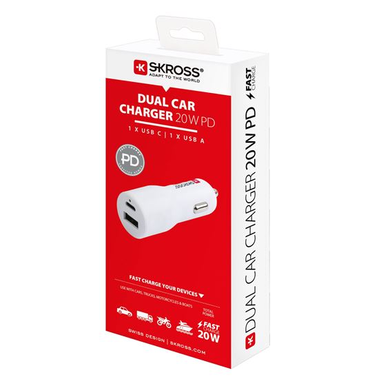 SKROSS USB A+C Dual Car Charger,  20W PD