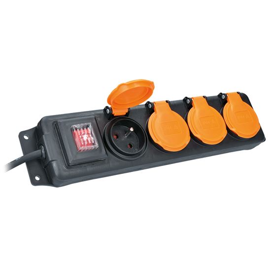 Solight 4-way extension lead IP44, 10m, 3 x 1,5mm2, rubber cable, on-off switch