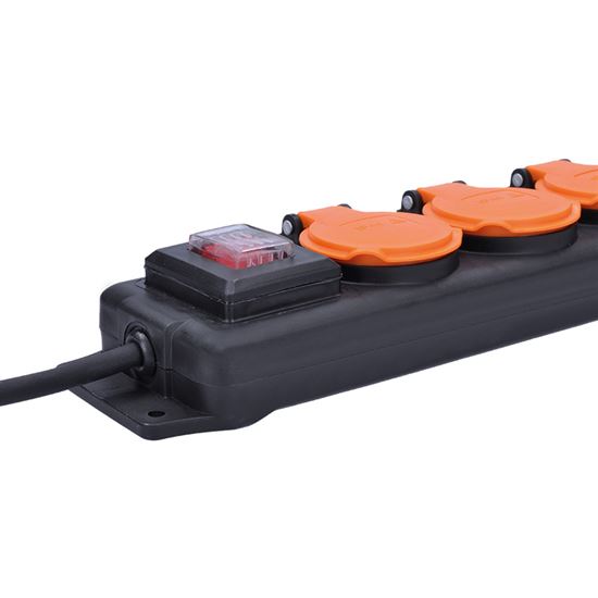 Solight 4-way extension lead IP44, 10m, 3 x 1,5mm2, rubber cable, on-off switch