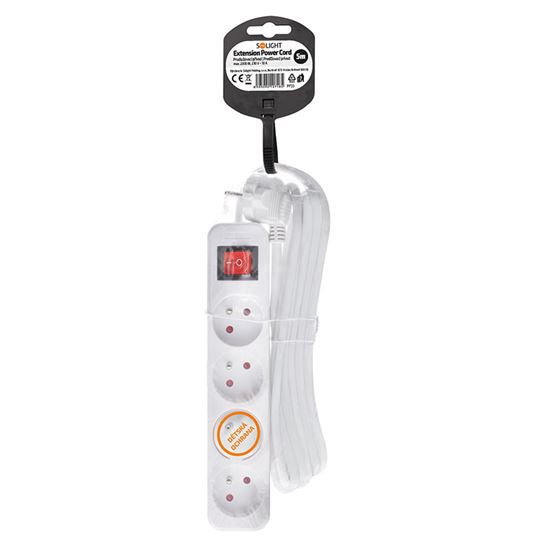 Solight 4-way extension lead, 5m, 3 x 1mm2, white, on-off switch