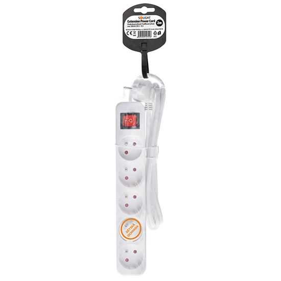 Solight 5-way extension lead, 2m, 3 x 1mm2, white, on-off switch