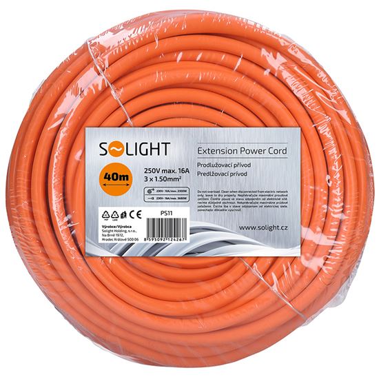 Solight 1-way extension lead, 40 m, 3 x 1,5mm2, orange