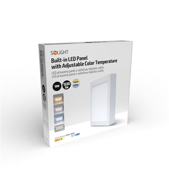 Solight LED mini panel CCT adjustable, recessed, 18W, 1530lm, 3000K, 4000K, 6000K, square