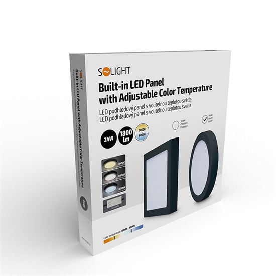 Solight LED mini panel CCT adjustable, recessed, 24W, 1800lm, 3000K, 4000K, 6000K, round, black color