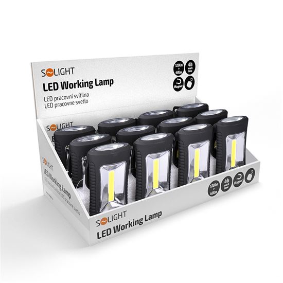 Solight LED work lamp, 3W COB + 3 SMD LED, hook + magnet, 3 x AAA
