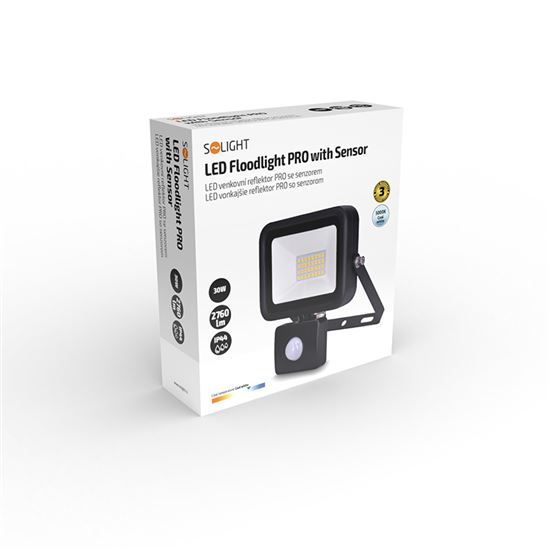 Solight LED floodlight PRO with sensor, 30W, 2760lm, 5000K, IP44