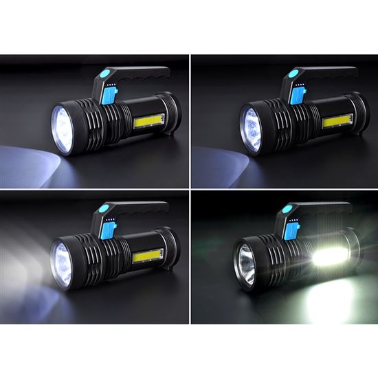 Solight LED rechargeable hand torch with side light, 150+100lm, Li-Ion