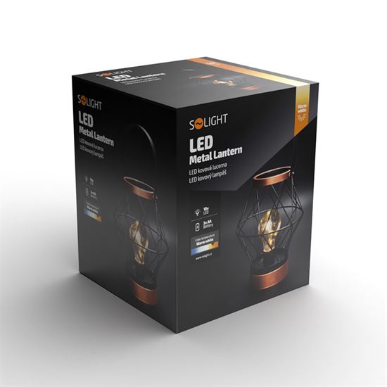 Solight metal lantern with micro LED bulb, warm white, 3xAA, 20cm