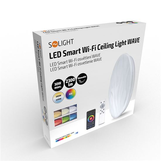 Solight LED smart ceiling light Wave, 30W, 2300lm, wifi, RGB + CCT, remote control