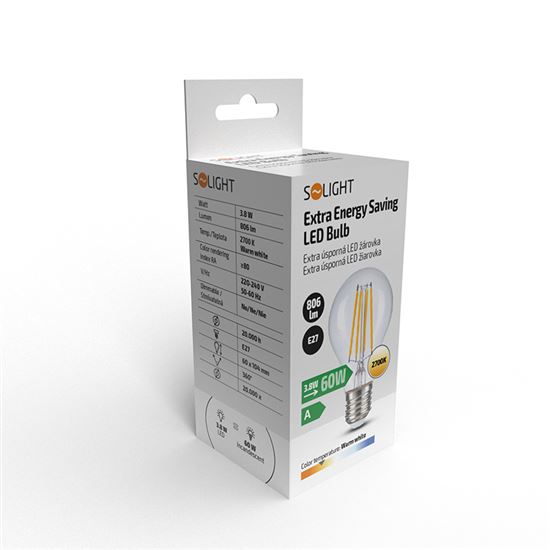 Solight extra-saving LED bulb 3,8W, 806lm, 2700K, eq. 60W