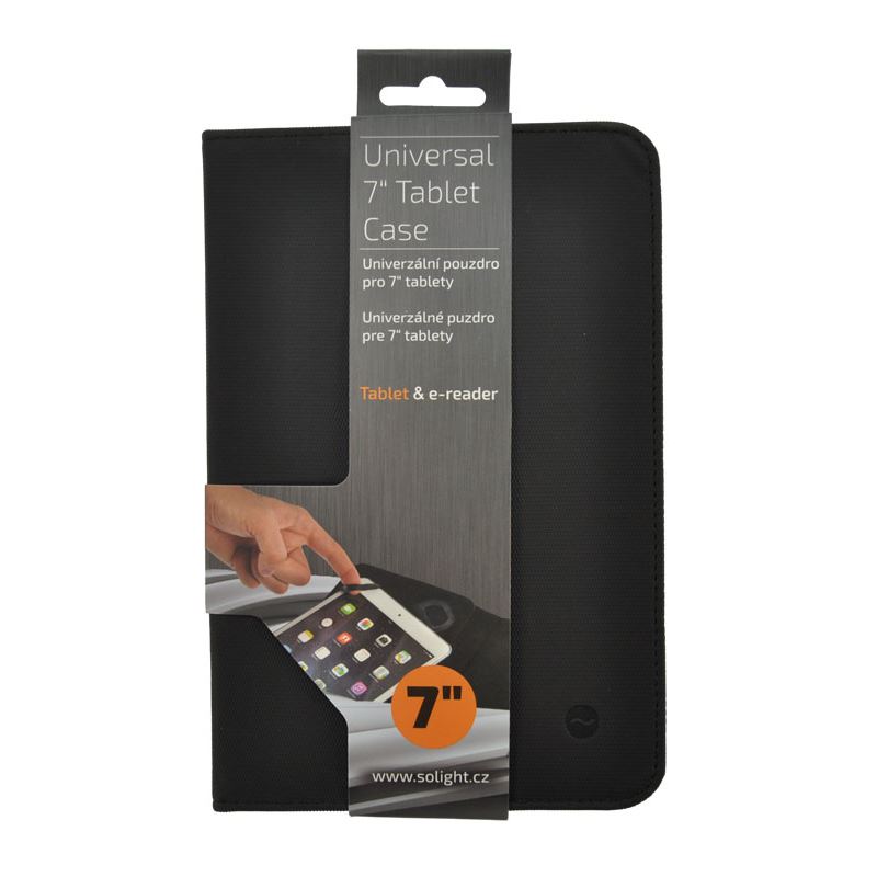 Solight univerzální pouzdro - desky, pogumovaný polyuretan, flexi úchyty, pro tablet nebo čtečku 7'', černé