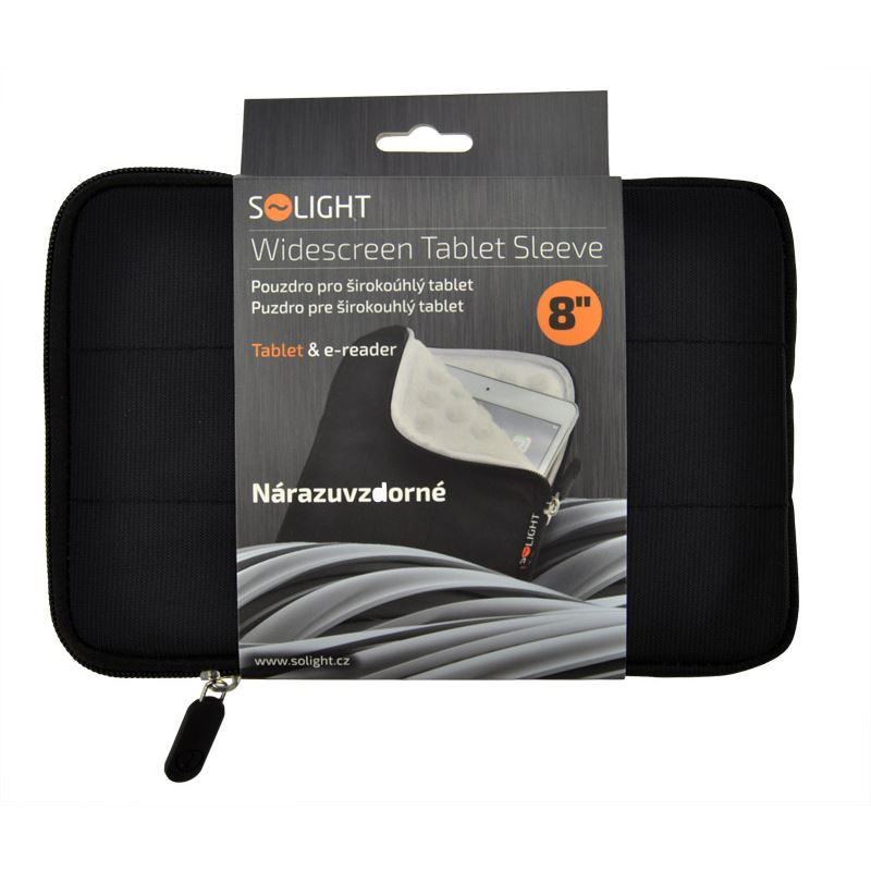 Solight nylonové pouzdro na tablet, e-čtečku do 8'', širokoúhlé, nárazuvzdorné polstrování, černé