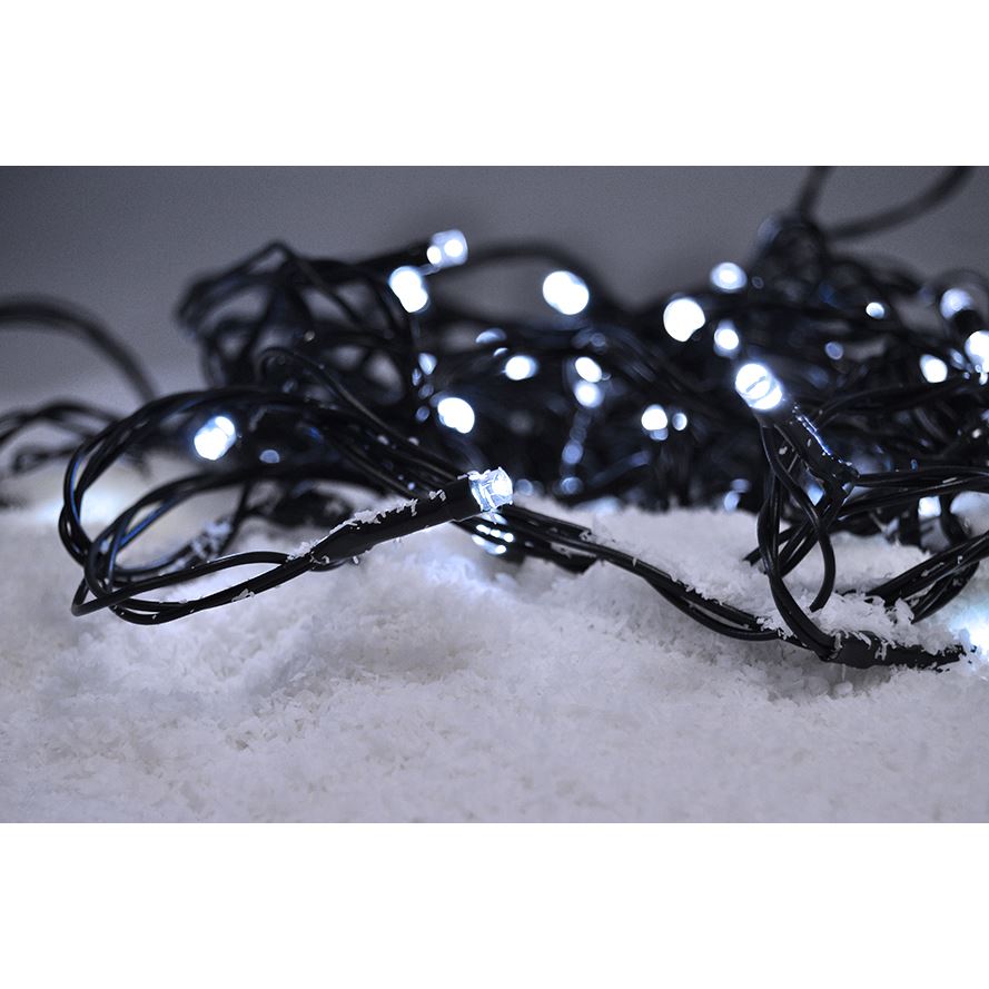 Solight LED venkovní vánoční řetěz, 300 LED, 30m, přívod 5m, 8 funkcí, časovač, IP44, studená bílá