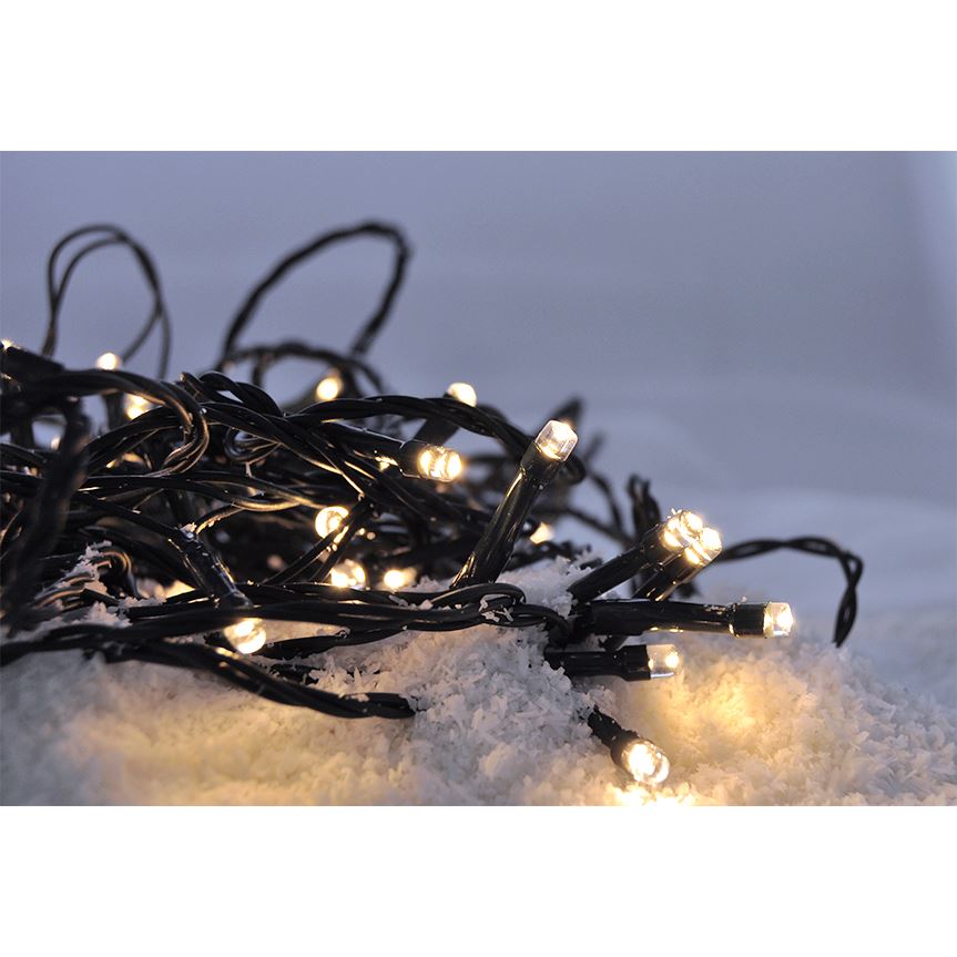 Solight LED venkovní vánoční řetěz, 300 LED, 30m, přívod 5m, 8 funkcí, časovač, IP44, teplá bílá