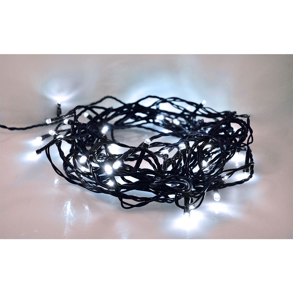 Solight LED venkovní vánoční řetěz, 200 LED, 20m, přívod 5m, 8 funkcí, časovač, IP44, studená bílá