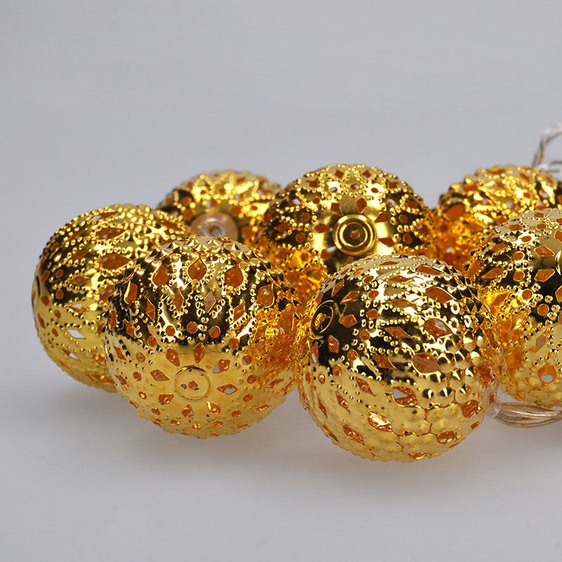 Solight LED řetěz vánoční koule zlaté, 10LED řetěz, 1m, 2x AA, IP20