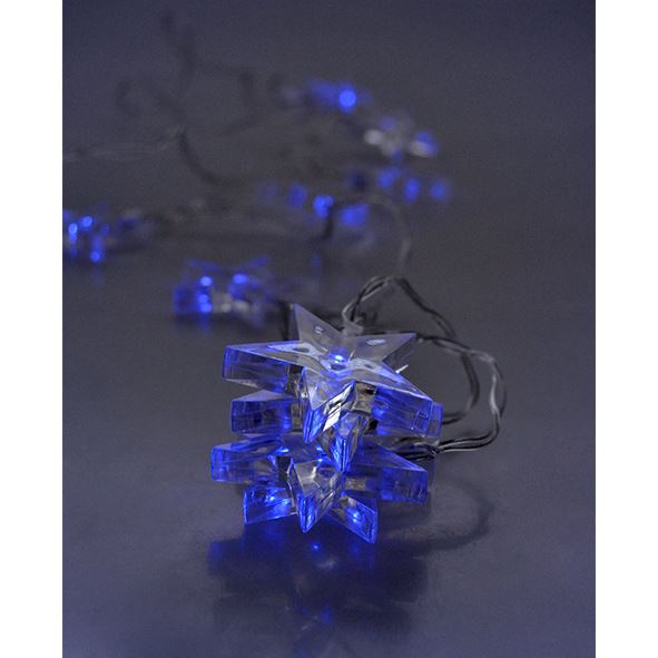 Solight LED vánoční řetěz, hvězdy, 1,5m, 10x LED, 2x AA, modré světlo