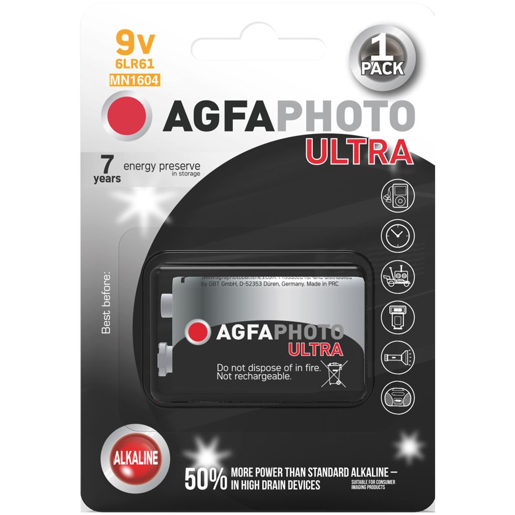 AgfaPhoto Ultra alkalická baterie 9V, blistr 1ks