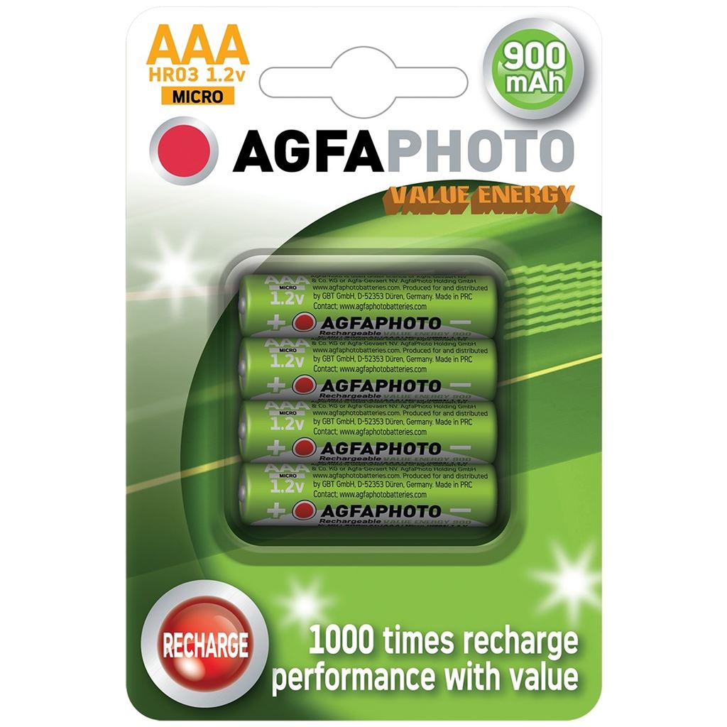AgfaPhoto nabíjecí NiMH baterie AAA, 900mAh, blistr 4ks