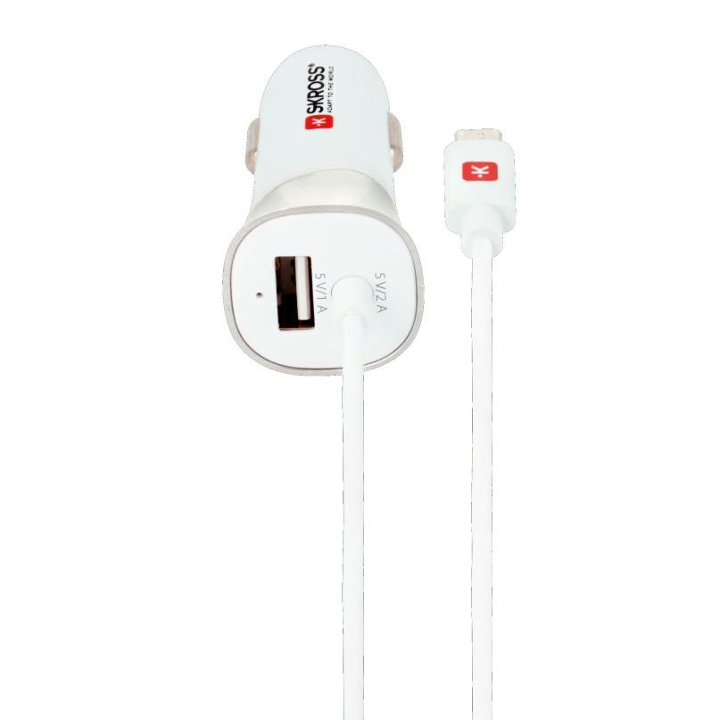 SKROSS USB Car Charger and Micro USB nabíjecí autoadaptér , integrovaný kabel + 1x USB výstup navíc, 3000mA max.