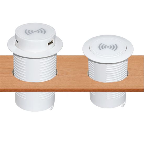 Solight bezdrátová 15W + USB A+C 20W PD výsuvná nabíječka, bílá