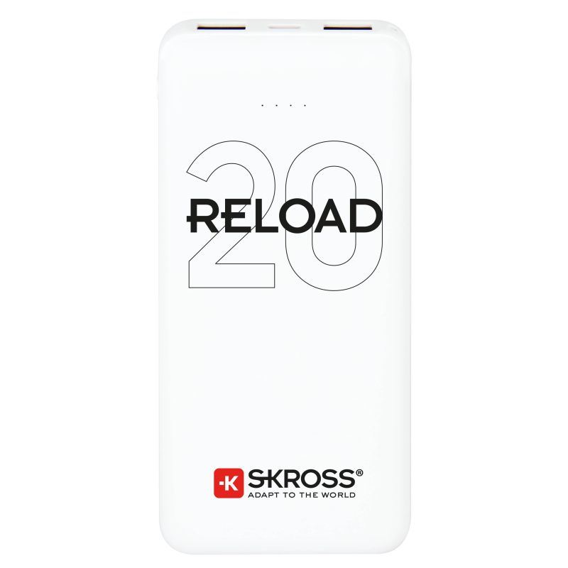 SKROSS powerbank Reload 20, 20000mAh, 2x 2A výstup, microUSB kabel, bílý