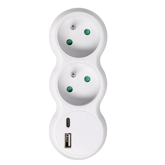 Solight rozbočka s USB A+C nabíječkou, 2 x 10A, bílá