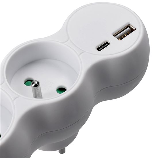 Solight rozbočka s USB A+C nabíječkou, 2 x 10A, bílá