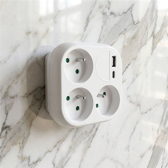 Solight rozbočka 3x 16A, USB A+C rychlonabíječka 20W PD, bílá