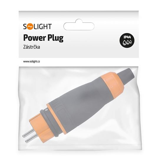 Solight zástrčka do vlhka, přímá, IP44, černá-oranžová