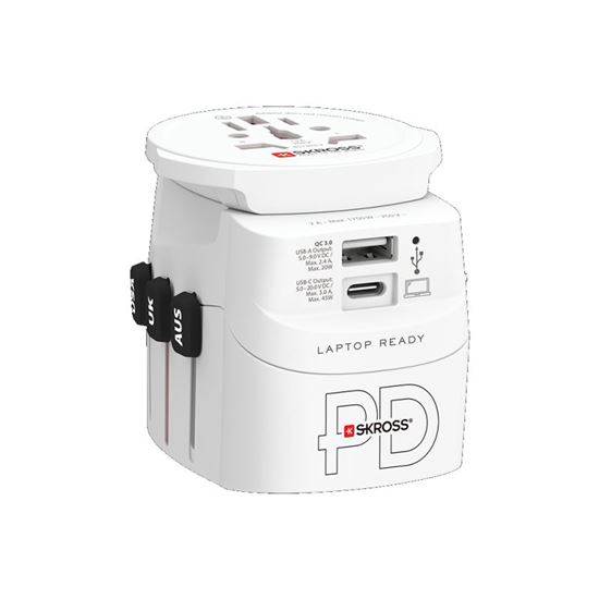 SKROSS cestovní adaptér PRO Light USB AC45PD - World, UK+USA+AUS/CN, univerzální, uzemněný, USB A+C 45W
